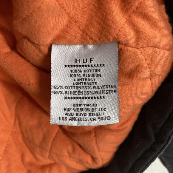 HUF Barlow Jacket  Mens S Black Corduroy Collar Quilted Lined Worldwide Zip Up - Picture 14 of 16